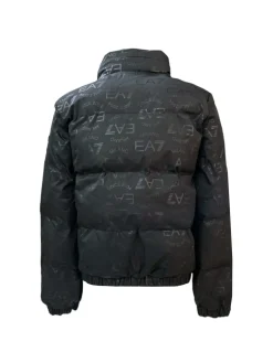 Piumino con zip all over logo nero