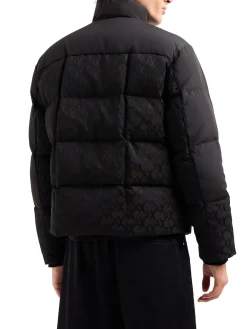 Piumino con zip con logo allover nero