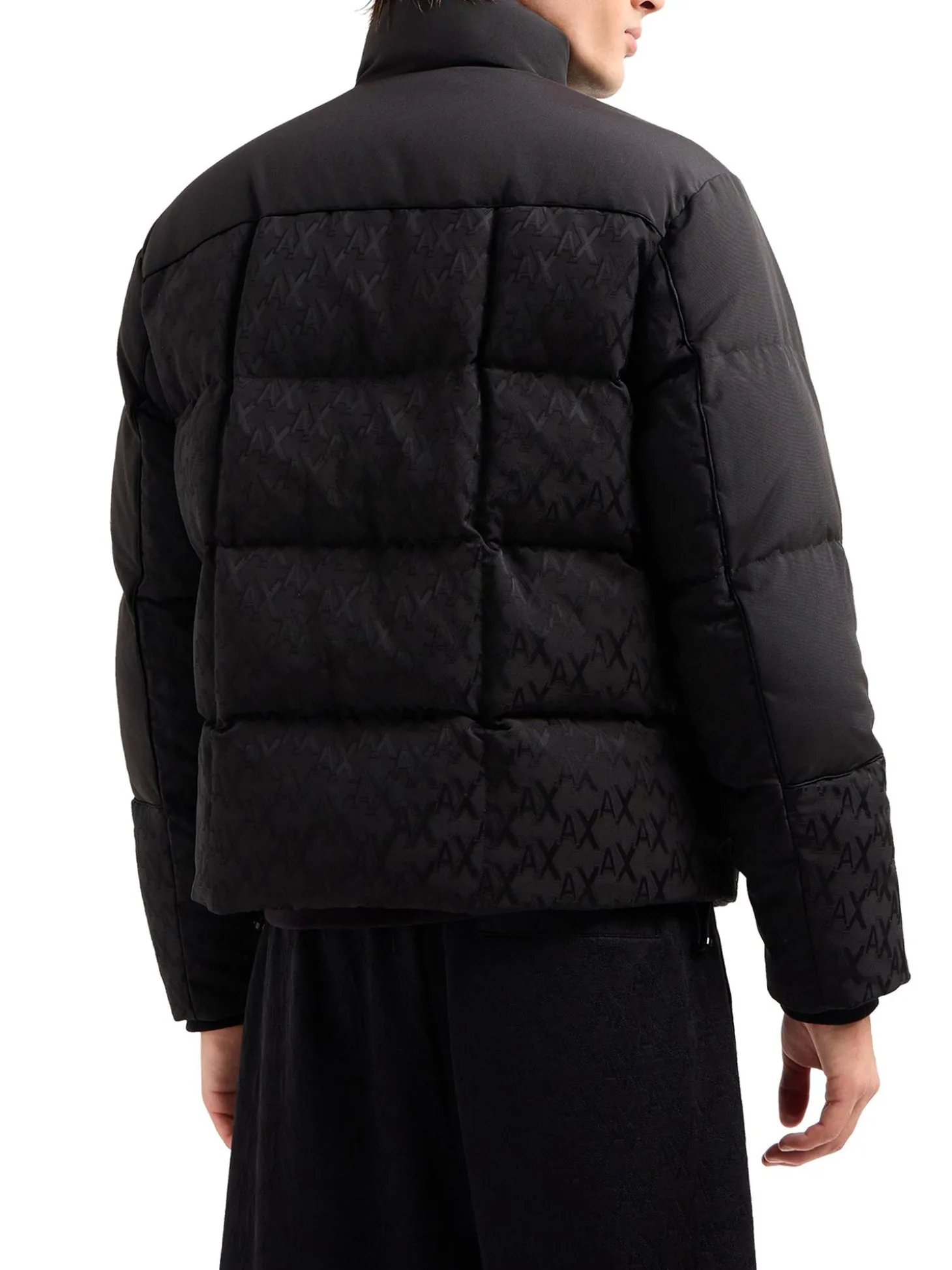 Piumino con zip con logo allover nero
