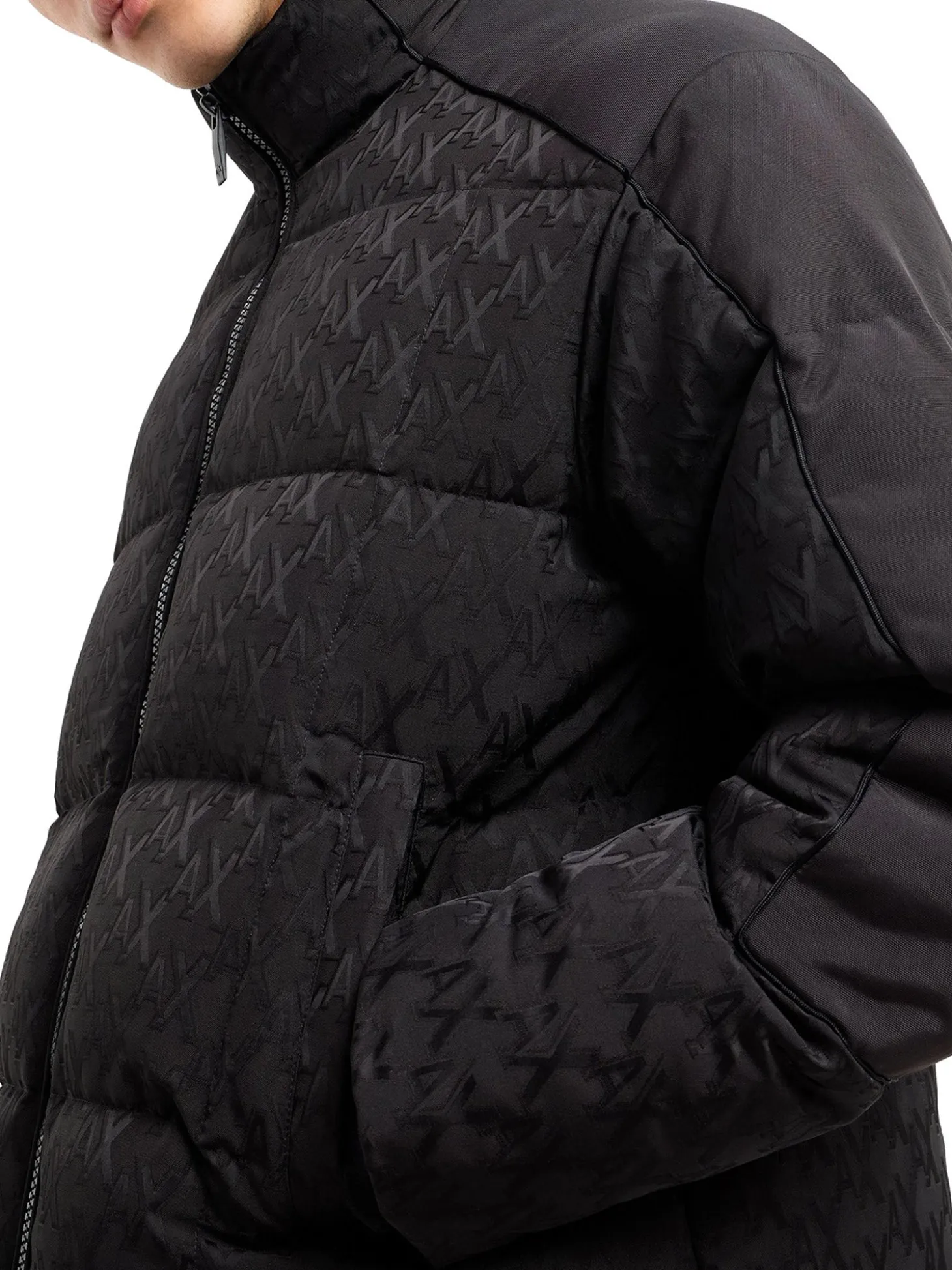 Piumino con zip con logo allover nero