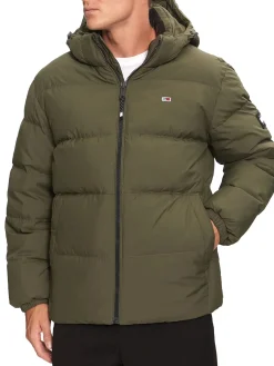 Piumino con zip e cappuccio rimovibile verde