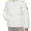 Piumino con zip e cappuccio bianco