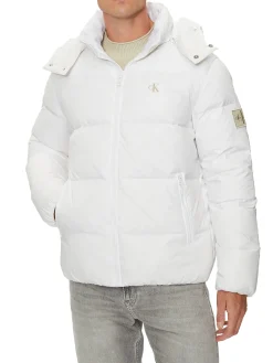 Piumino con zip e cappuccio bianco