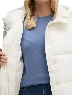 Piumino con zip e cappuccio short logo avorio