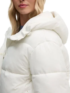 Piumino con zip e cappuccio short logo avorio