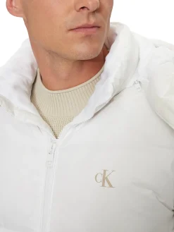 Piumino con zip e cappuccio bianco