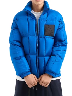 Piumino con zip e patch logo bluette