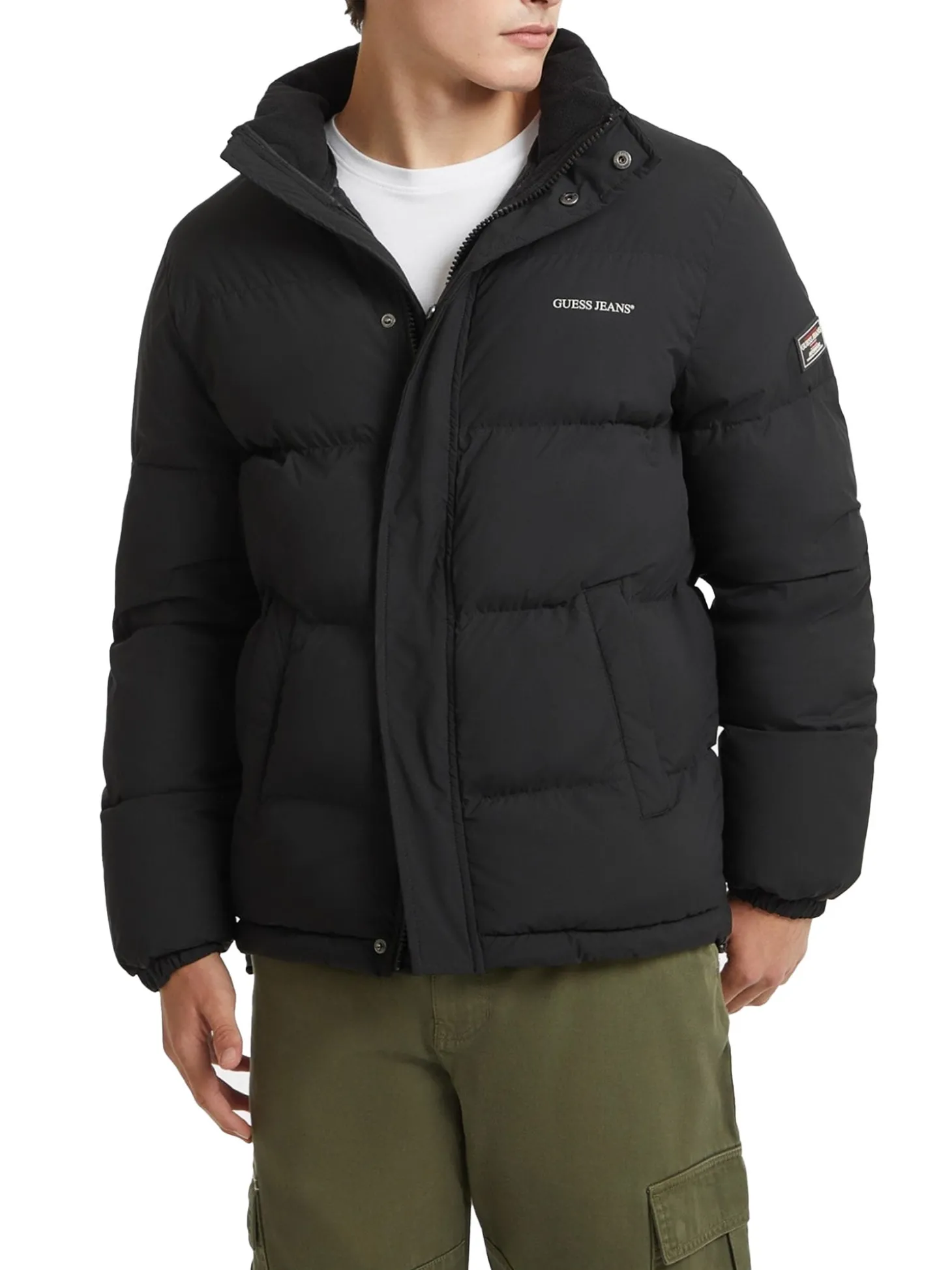 Piumino con zip logo ricamo sul petto nero