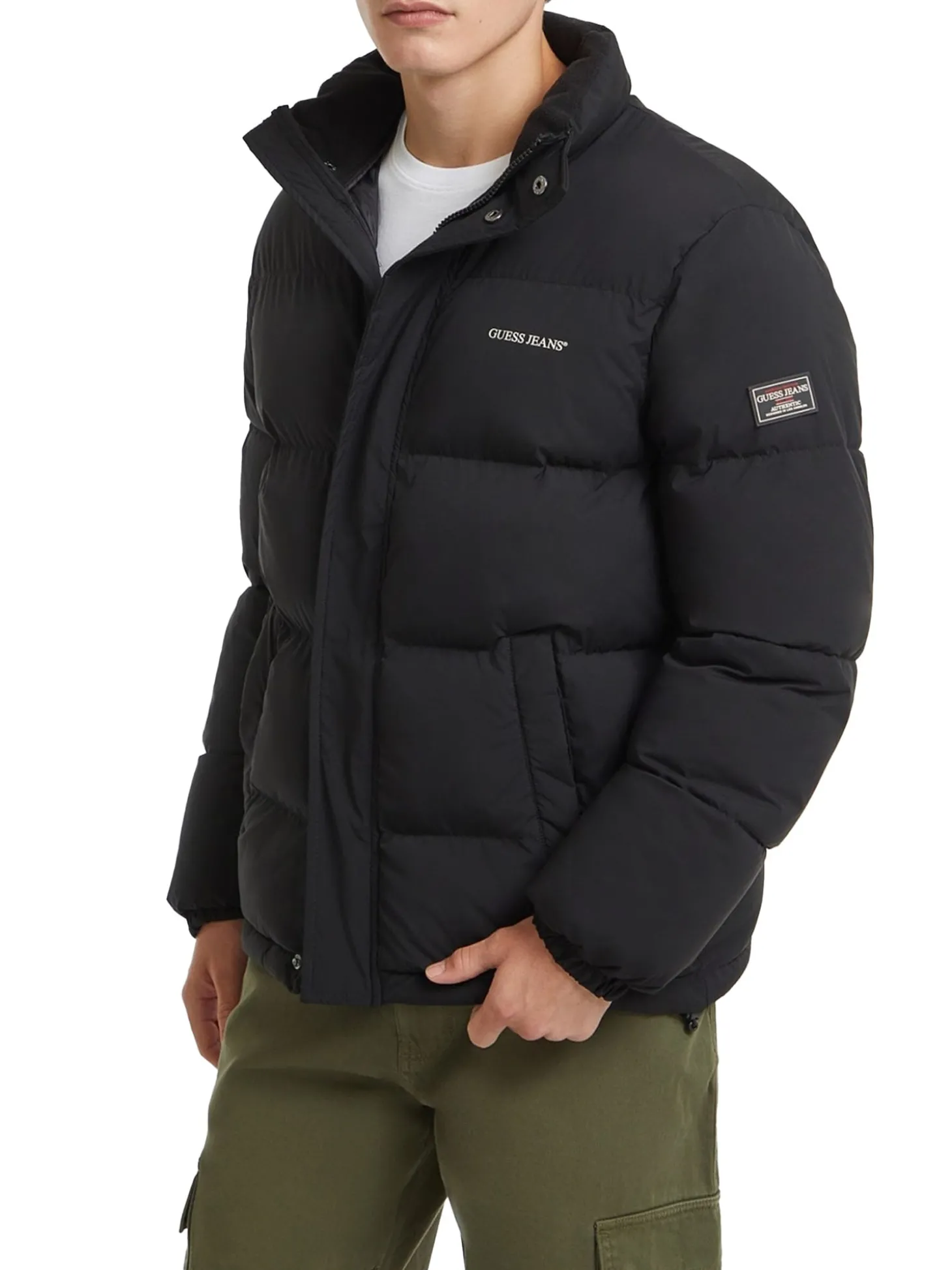 Piumino con zip logo ricamo sul petto nero