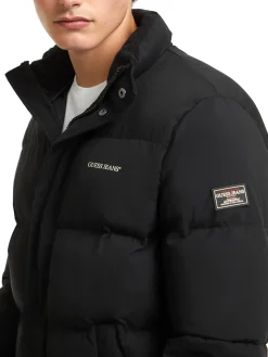 Piumino con zip logo ricamo sul petto nero
