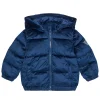 Piumino in velluto imbottito con cappuccio blu