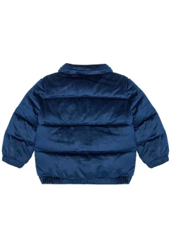 Piumino in velluto imbottito con cappuccio blu