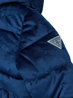 Piumino in velluto imbottito con cappuccio blu