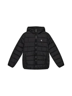 Piumino kids con cappuccio e logo nero