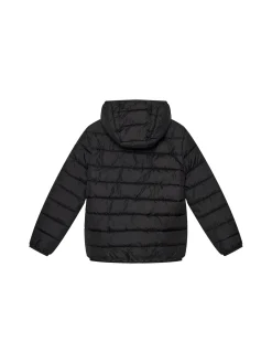 Piumino kids con cappuccio e logo nero