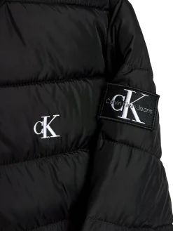 Piumino kids con cappuccio e logo nero