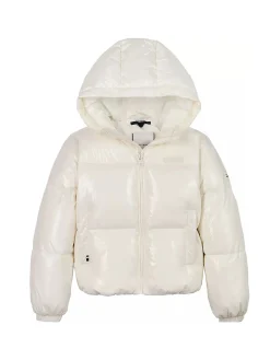 Piumino kids New York glossy con cappuccio bianco
