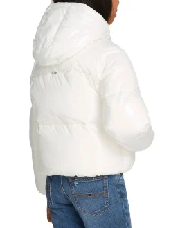 Piumino kids New York glossy con cappuccio bianco
