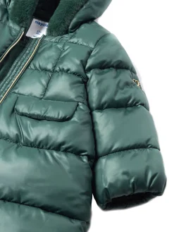 Piumino lungo con cappuccio in nylon verde