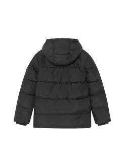 Piumino lungo kids con cappuccio e logo nero