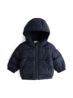 Piumino neonato solid con zip e cappuccio blu