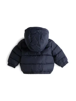 Piumino neonato solid con zip e cappuccio blu