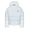 Piumino nylon con zip e cappuccio e logo sul petto bianco