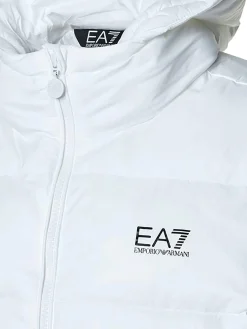 Piumino nylon con zip e cappuccio e logo sul petto bianco