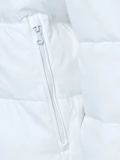 Piumino nylon con zip e cappuccio e logo sul petto bianco