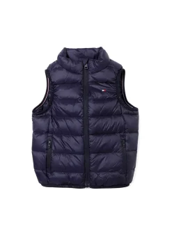 Piumino smanicato con zip blu