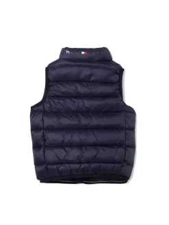 Piumino smanicato con zip blu