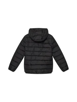 Piumino teen con cappuccio e logo nero