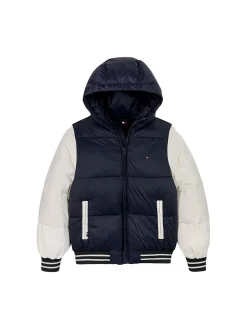 Piumino Teen con zip e cappucio corduroy blu