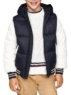 Piumino Teen con zip e cappucio corduroy blu