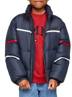 Piumino teen global stripe con zip blu