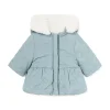 Piumino zip cappuccio reversibile celeste/bianco