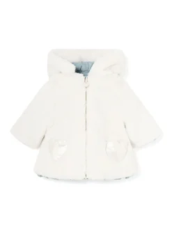 Piumino zip cappuccio reversibile celeste/bianco
