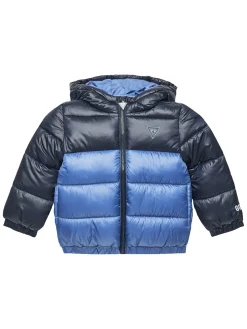 Piumino zip con cappuccio bicolor blu