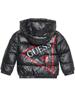 Piumino zip con cappuccio con logo posteriore nero