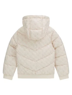 Piumino zip con cappuccio fantasia logo crema