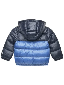 Piumino zip con cappuccio bicolor blu
