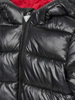 Piumino zip con cappuccio con logo posteriore nero