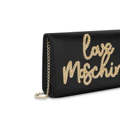 Pochette in satin con logo frontale nero