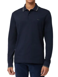 Polo blu con collo rigato