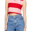 Polo crop smanicata con motivo a righe colorblock rosa multi