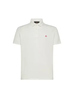 Polo in piqué di cotone panna