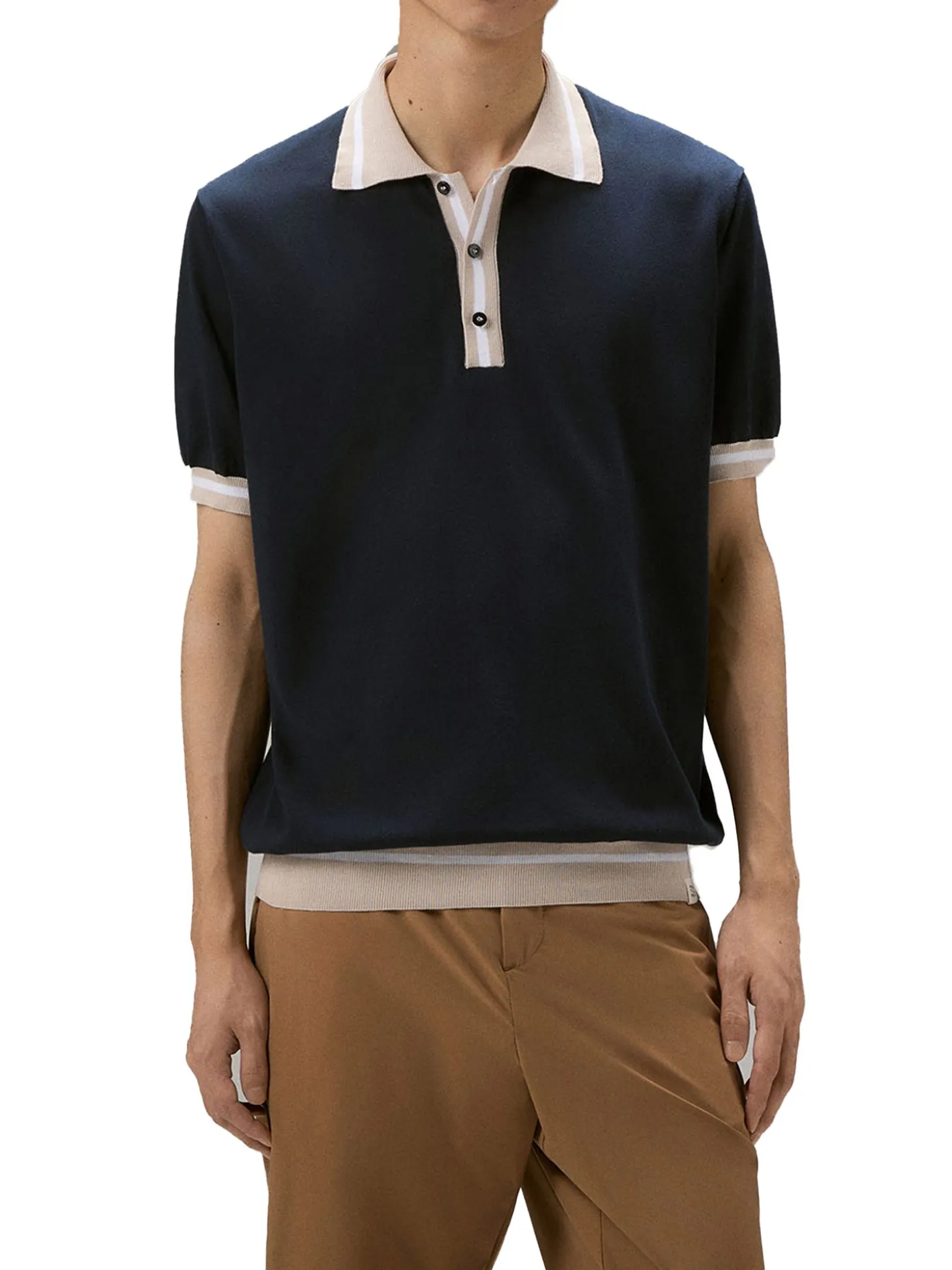 Polo in tricot di cotone con dettagli a contrasto blu