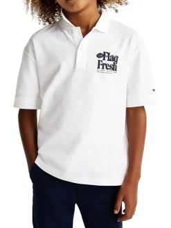 Polo kids con stampa posteriore fun bianco
