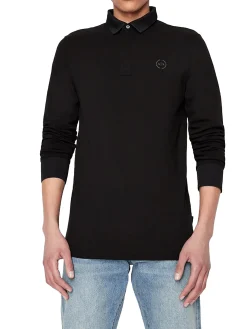 Polo manica lunga collo lavorato piquet nero