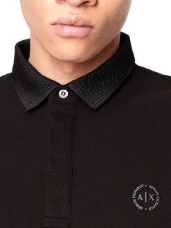 Polo manica lunga collo lavorato piquet nero
